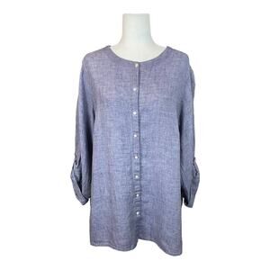 Tahari 100% Linen Tunic 1X Lagenlook Beachy Coastal Minimalist Mother of pearl